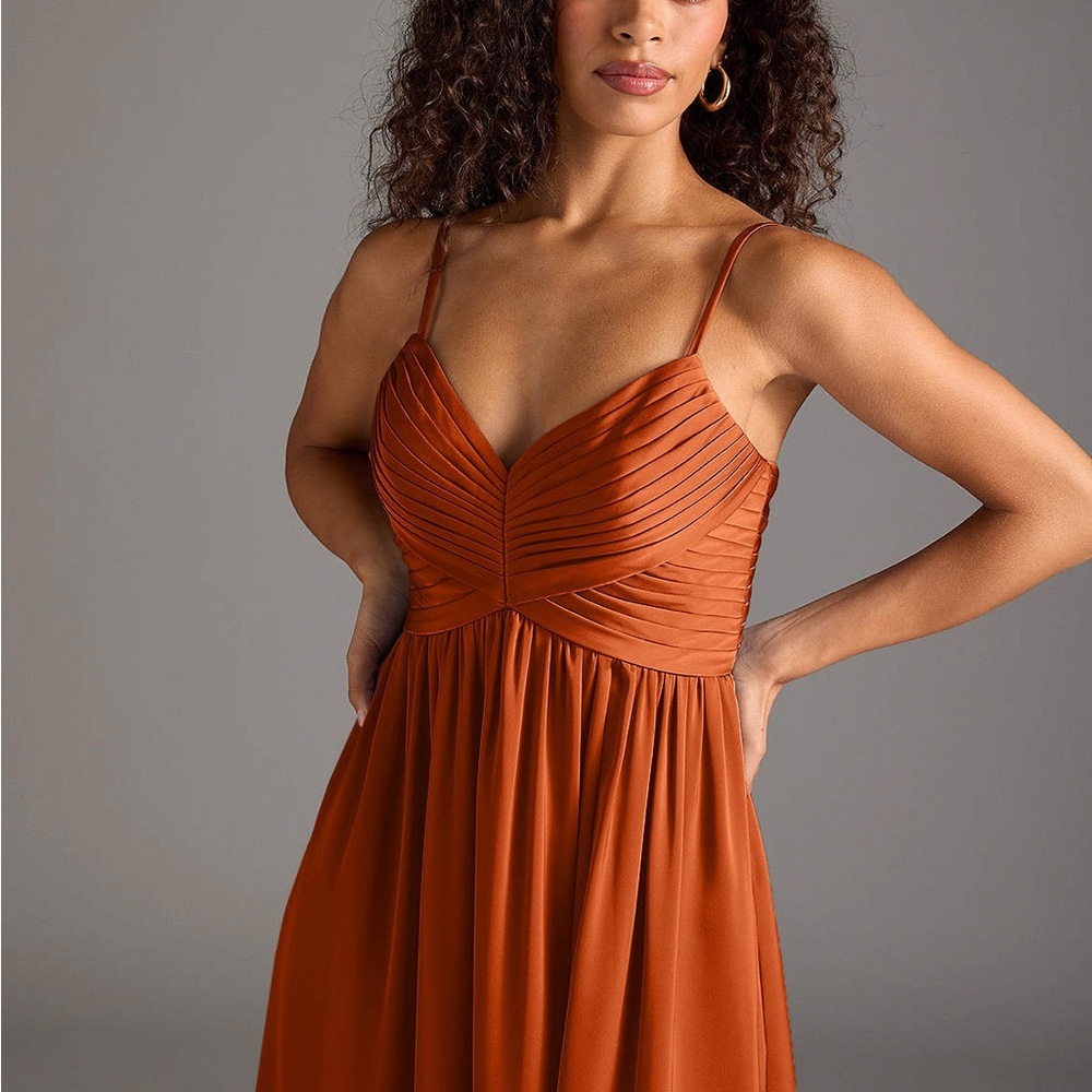 Azazie Rust Orange Pleated Dress